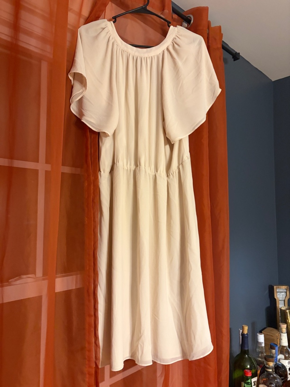 H&M Cream Midi Dress with Flutter Sleeves - Picture 2 of 6